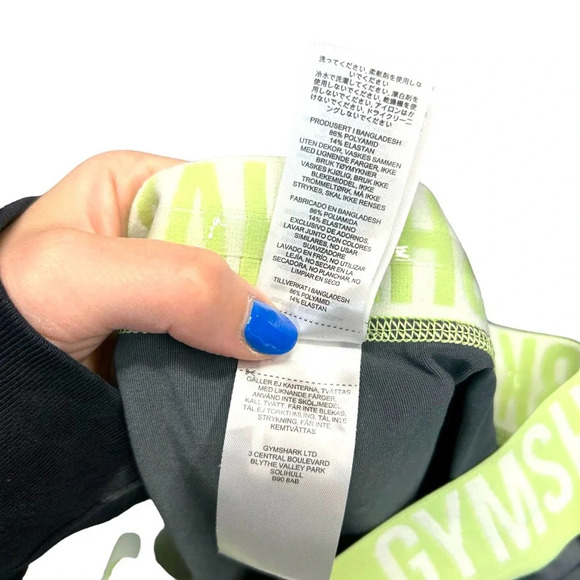 Gymshark Fit Seamless Leggings Gray / Neon Green Waistband Size Medium - Picture 8 of 8